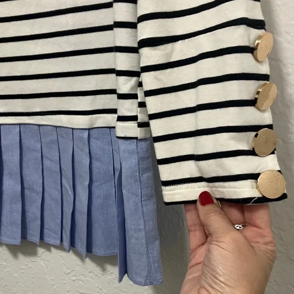 English Factory Striped Long Sleeve Top with Blue Hem - Picture 9 of 12